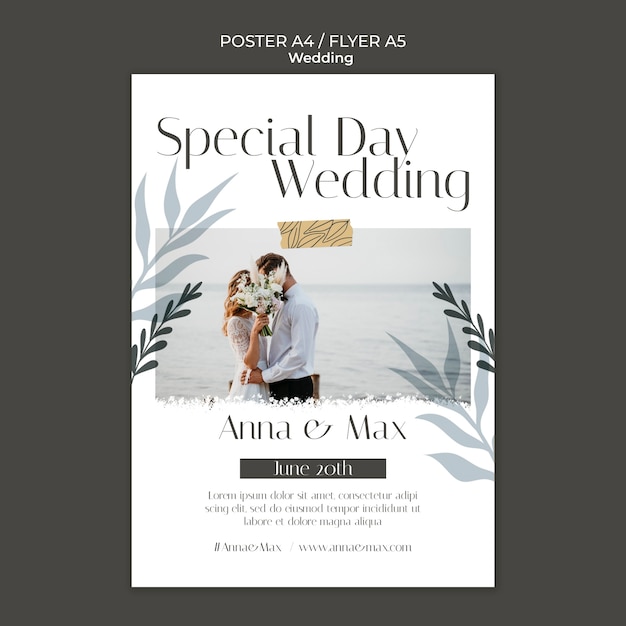 無料PSD フラットなデザインの結婚式のテンプレート