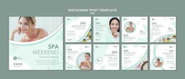 Free PSD flat design wellness concept instagram posts template