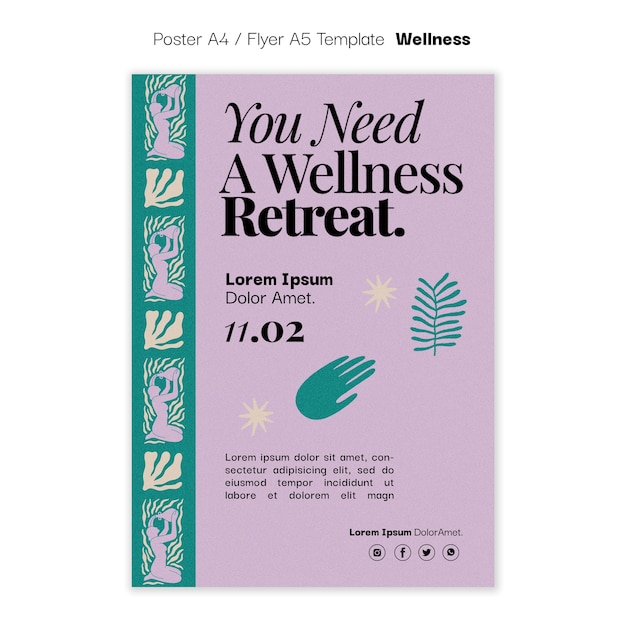 Free PSD flat design wellness concept poster template