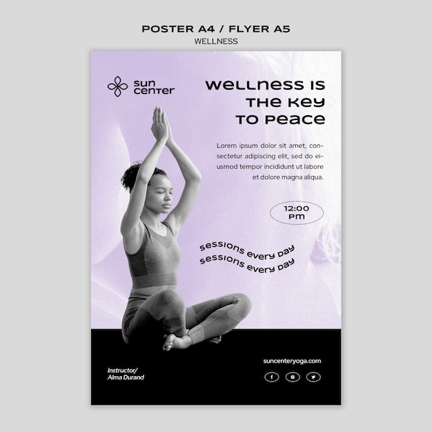 Free PSD flat design wellness yoga template