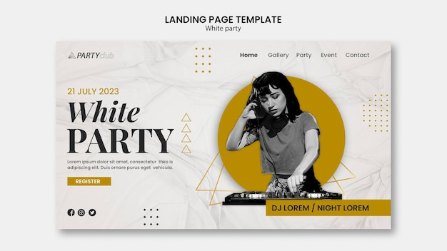 Flat design white party landing page template