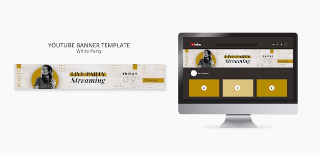 フラットデザインホワイトパーティーyoutubeチャンネルアートテンプレート