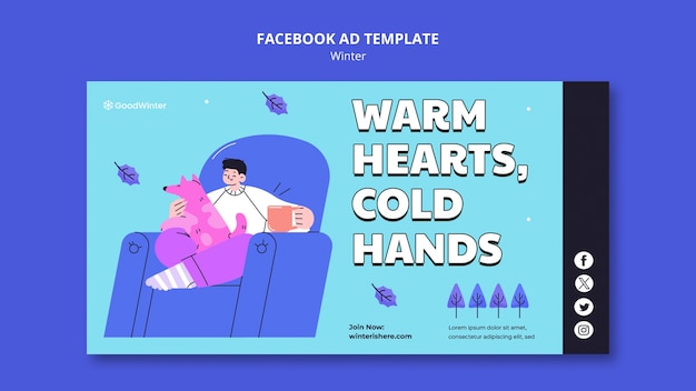 Flat design winter season facebook template