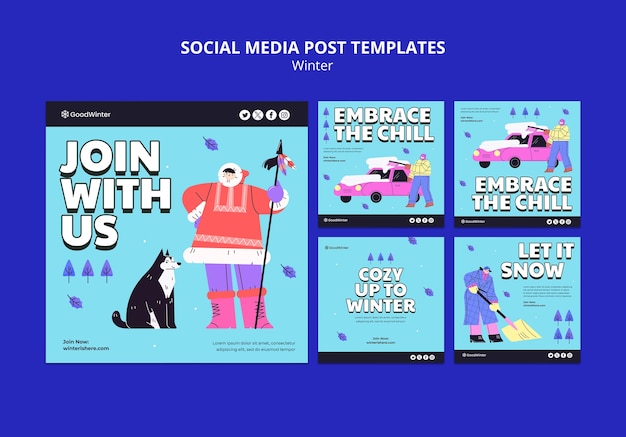 Flat design winter season instagram posts