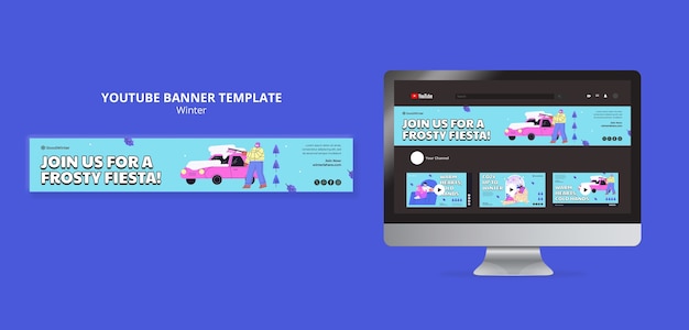 flat design winter season youtube banner