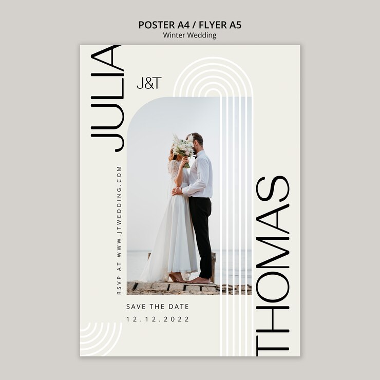 Free PSD flat design winter wedding poster template