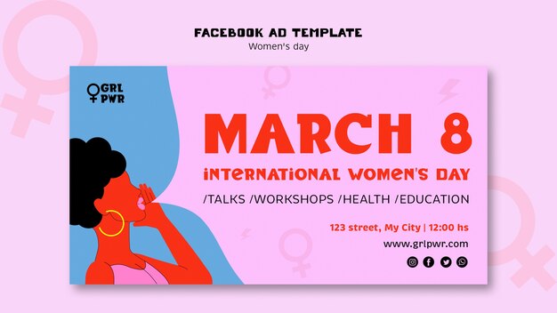 Free PSD flat design women's day facebook template