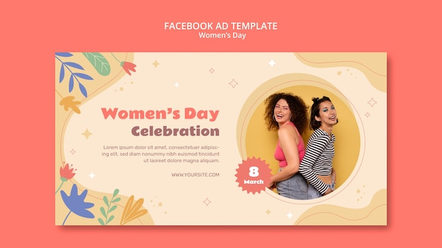 PSD gratuito modello di facebook per la giornata delle donne a disegno piatto.