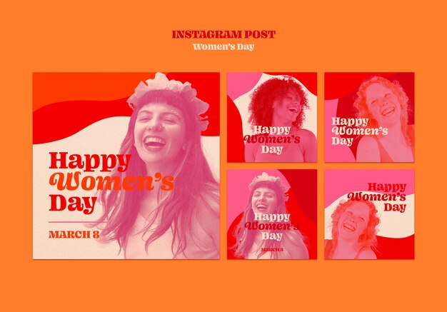 Flat design women's day instagram post set
