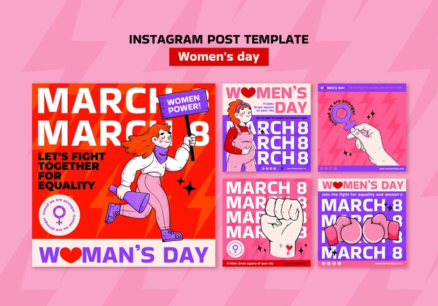 Free PSD flat design women's day instagram posts