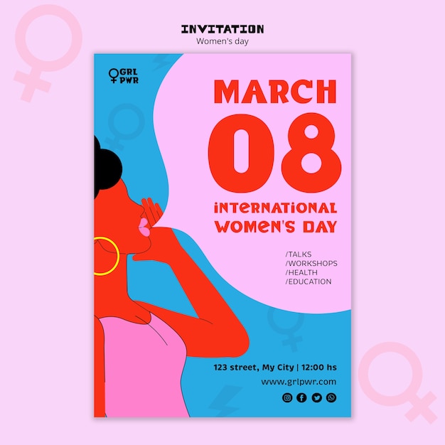 Flat design women's day invitation template