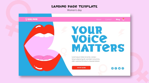 Free PSD flat design women's day landing page template