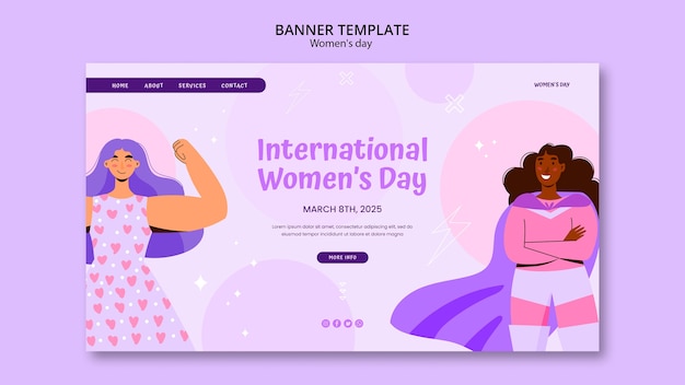 Бесплатный PSD Шаблон целевой страницы женского дня в плоском дизайне