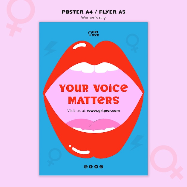 Free PSD flat design women's day poster template