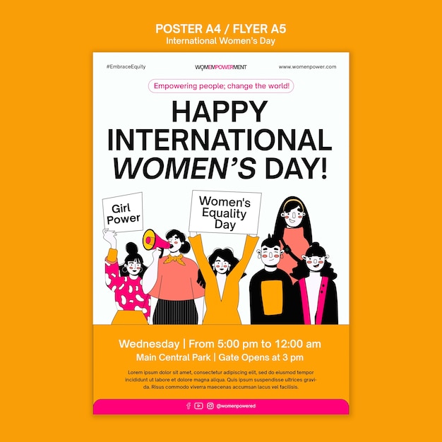 Free PSD flat design women's day poster template