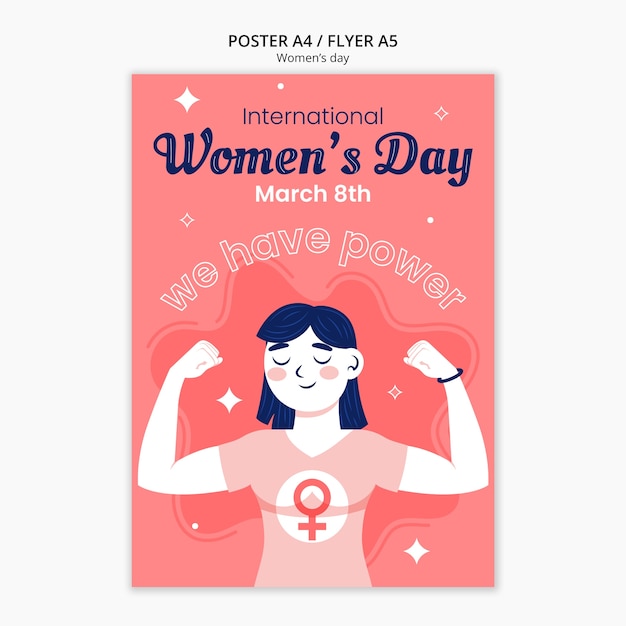 Бесплатный PSD Шаблон женского дня в плоском дизайне