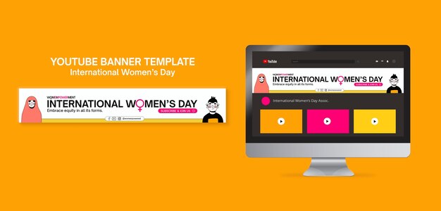 Free PSD flat design women's day youtube banner template
