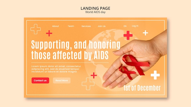 PSD gratuito pagina di destinazione della giornata mondiale contro l'aids dal design piatto