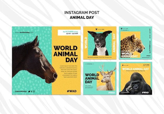 Flat design world animal day instagram template