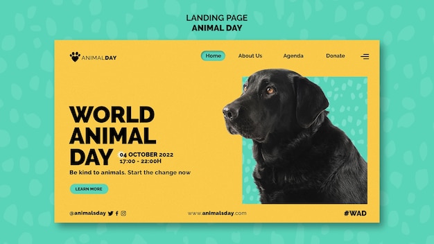 Шаблон целевой страницы всемирного дня животных в плоском дизайне