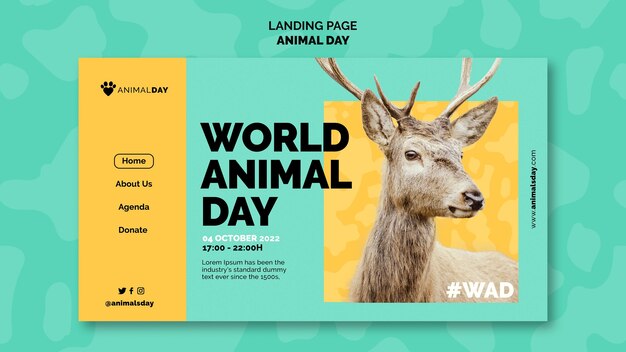 Flat design world animal day landing page template