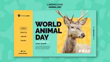 Free PSD flat design world animal day landing page template