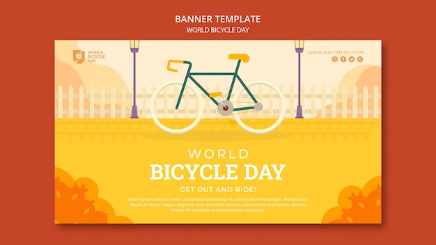 Free PSD flat design world bicycle day banner template