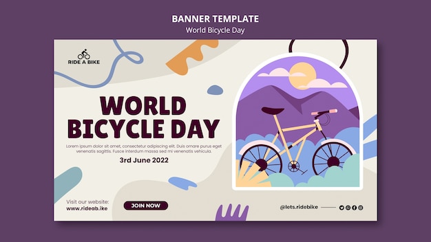 PSD gratuito modello di banner per la giornata mondiale della bicicletta dal design piatto