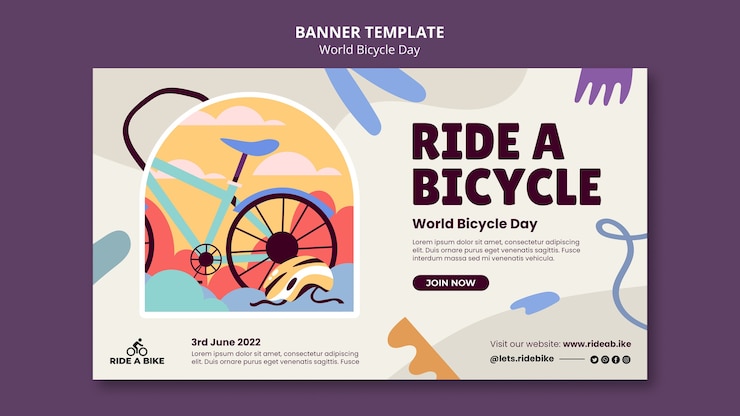 Free PSD flat design world bicycle day banner template