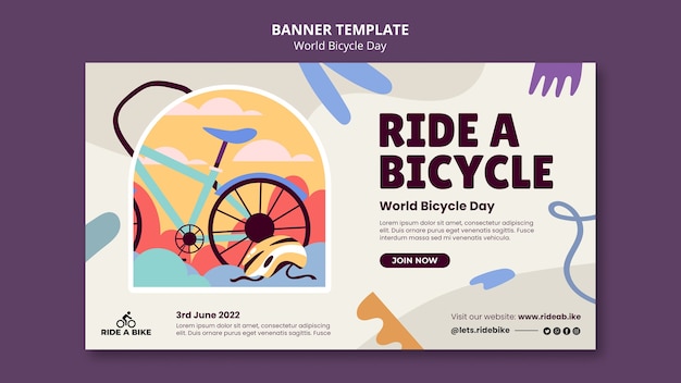 Modello di banner per la giornata mondiale della bicicletta dal design piatto