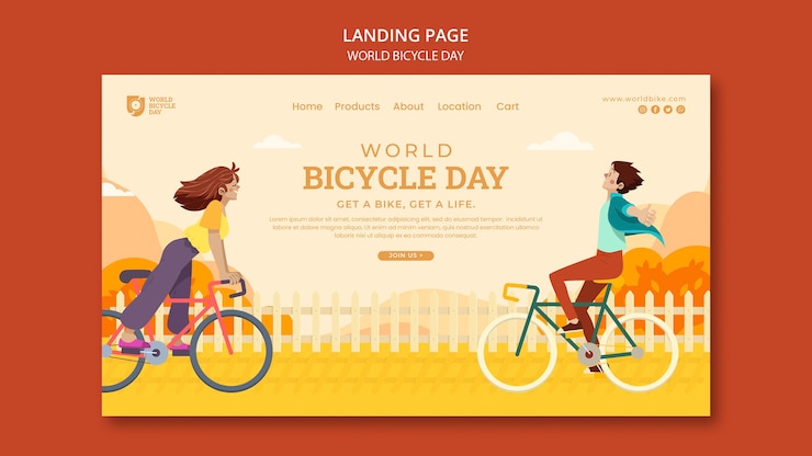 Free PSD flat design world bicycle day landing page template