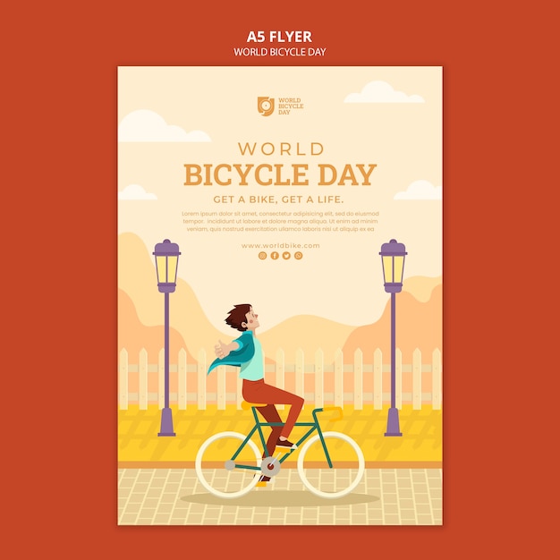 Free PSD flat design world bicycle day poster template