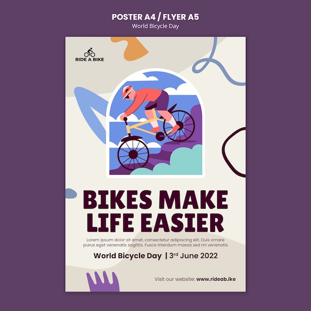 Modello di poster per la giornata mondiale della bicicletta dal design piatto
