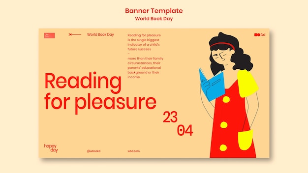 Бесплатный PSD Шаблон баннера всемирного дня книги в плоском дизайне