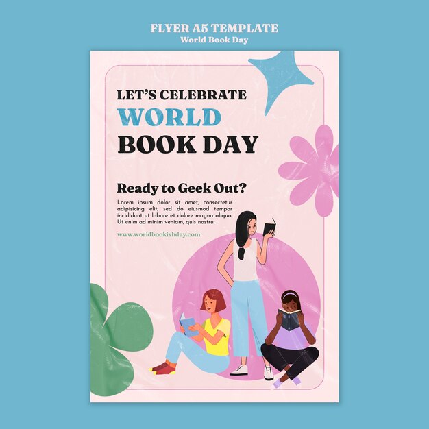 Бесплатный PSD Шаблон всемирного дня книги в плоском дизайне