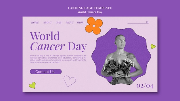 PSD gratuito modello di landing page per la giornata mondiale del cancro dal design piatto