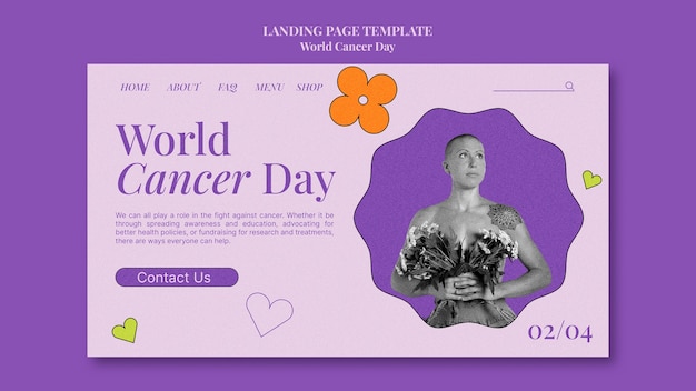 無料PSD フラットなデザインの世界がんデーのランディングページテンプレート