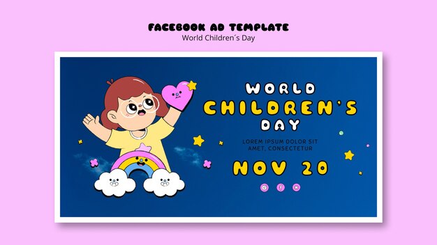 Flat design world children's day facebook template