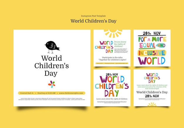 Flat design world children's day instagram posts