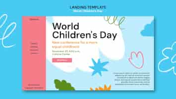 Бесплатный PSD Целевая страница всемирного дня защиты детей с плоским дизайном