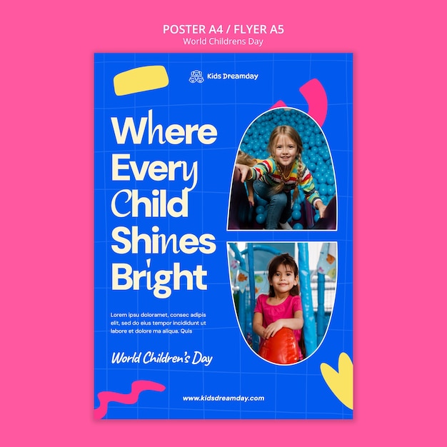 flat design world children's day poster template