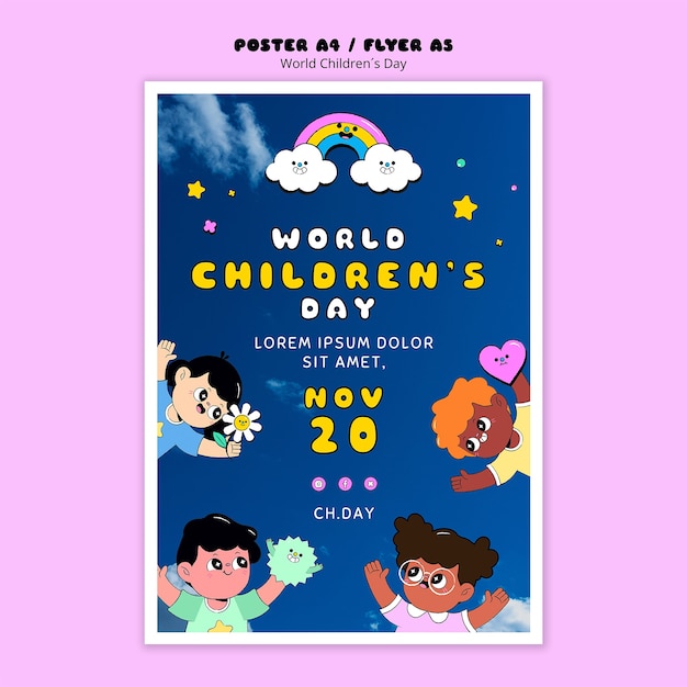 PSD gratuito modello di poster per la giornata mondiale dei bambini dal design piatto