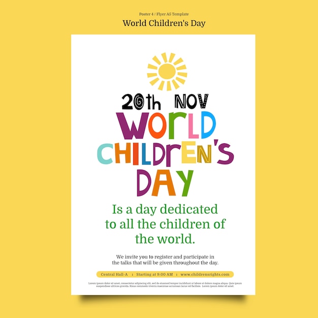 Modello di poster per la giornata mondiale dei bambini dal design piatto