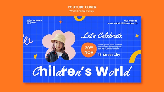 Free PSD flat design world children's day youtube cover