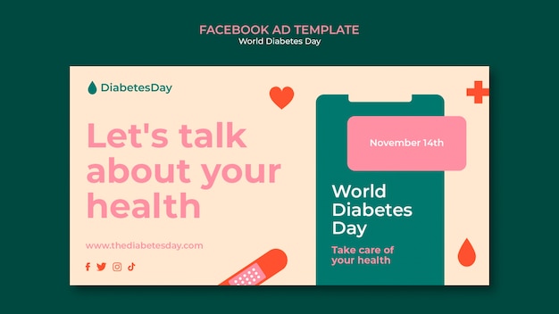 Modello di facebook per la giornata mondiale del diabete di design piatto