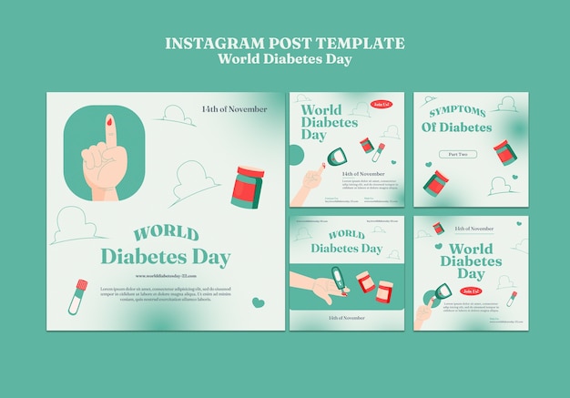 Free PSD flat design world diabetes day template