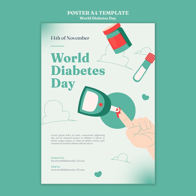 Бесплатный PSD Плоский дизайн шаблона всемирного дня диабета