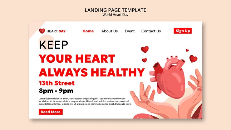 無料PSD フラットなデザインの世界心臓デーのランディング ページ