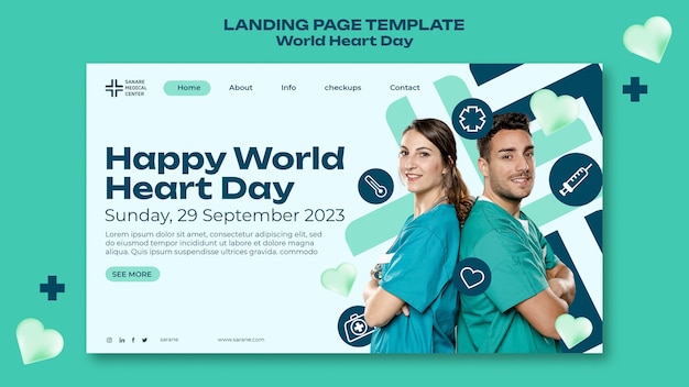 Flat design world heart day landing page