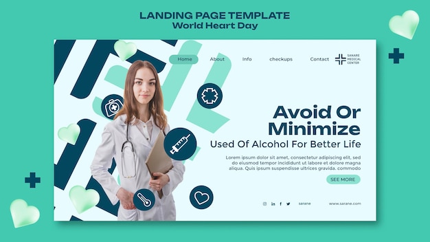 Free PSD flat design world heart day landing page